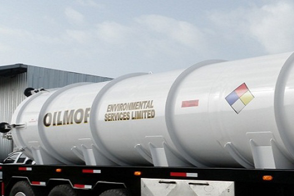 An Oil Mop Environmental Services tanker trailer at the company yard